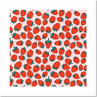 Strawberry cute pink pattern Posters and Art